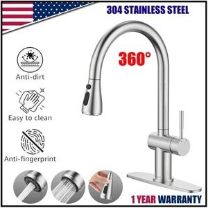 Kitchen Sink Faucet Brushed Nickel Single Handle Swivel Pull Down Sprayer NIB